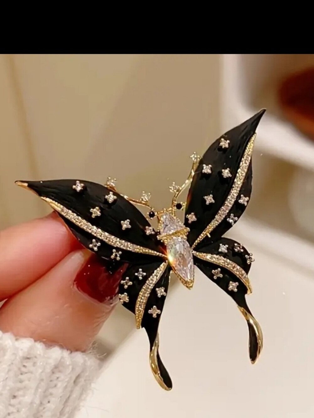 Black & Gold Butterfly Crystal Brooch – Sparkling Accent Pin